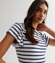 New Look Blue Stripe Fine Knit Frill Sleeve T-Shirt